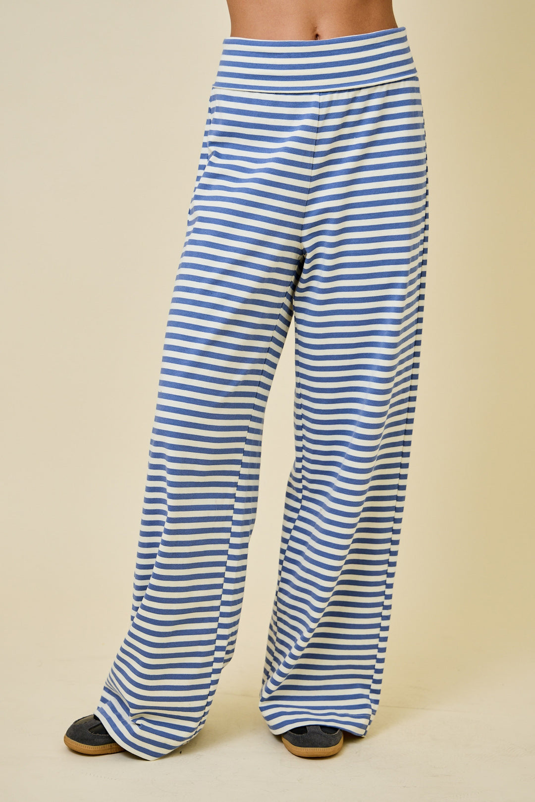 Striped Fold Over Wide Leg Sweatpants Striped Fold Over Wide Leg Sweatpants