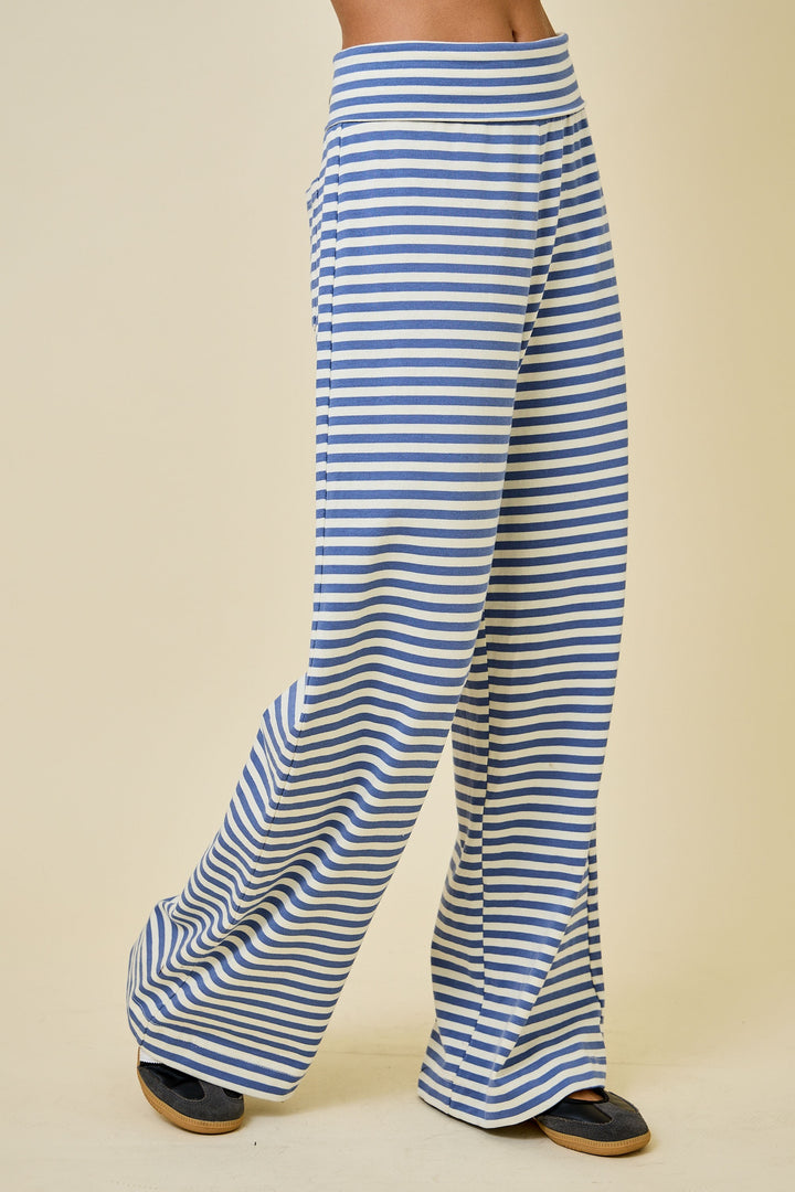 Striped Fold Over Wide Leg Sweatpants Striped Fold Over Wide Leg Sweatpants