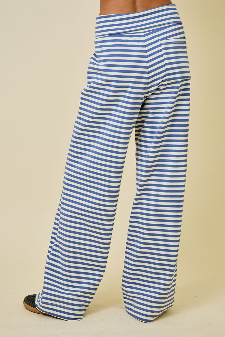 Striped Fold Over Wide Leg Sweatpants Striped Fold Over Wide Leg Sweatpants