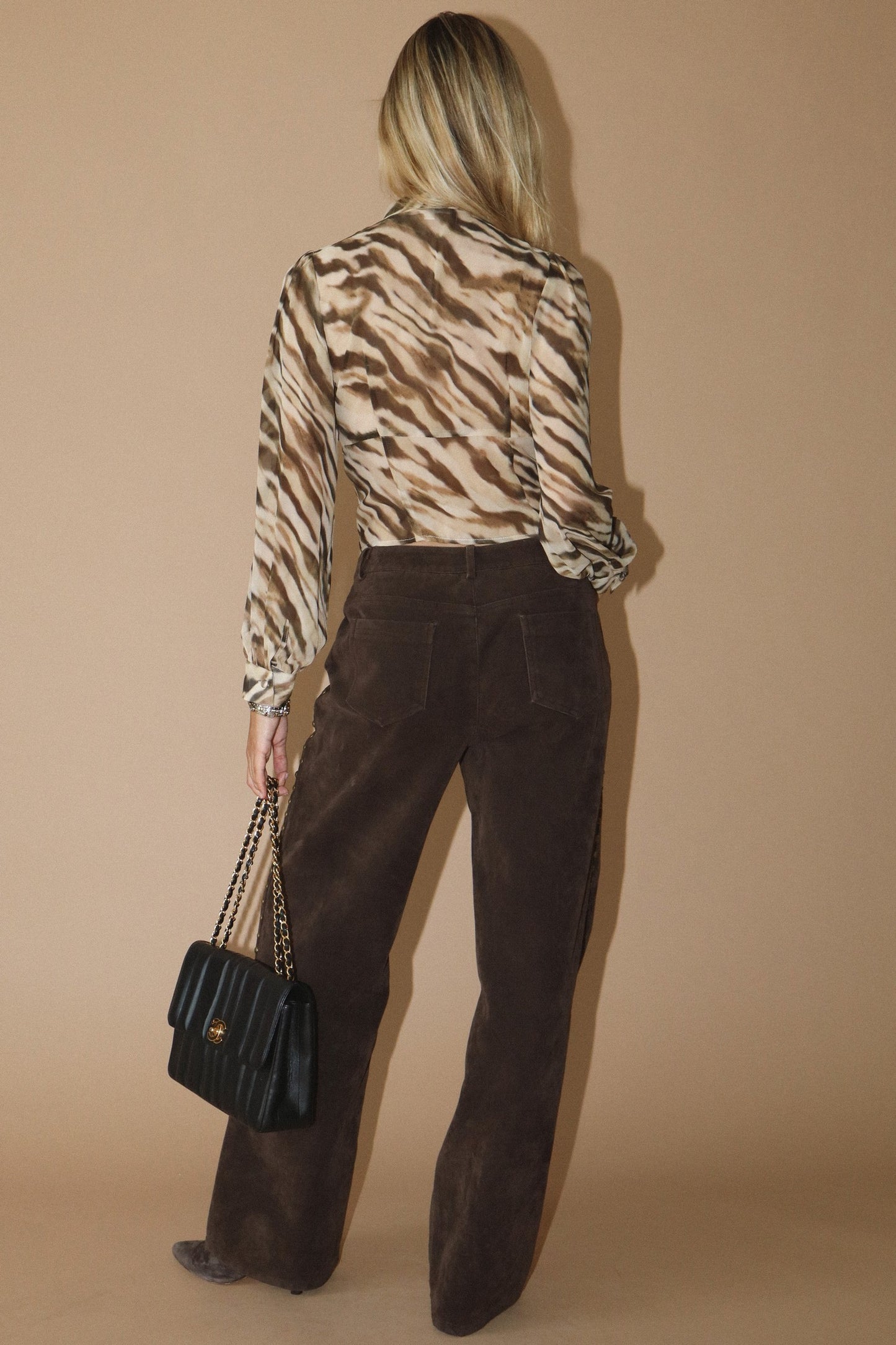 Sheer Blouse With Tie Neck And Zebra Print