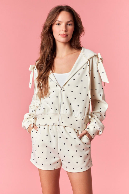 Polka Dot French Terry Hoodie W/ Bow Tie