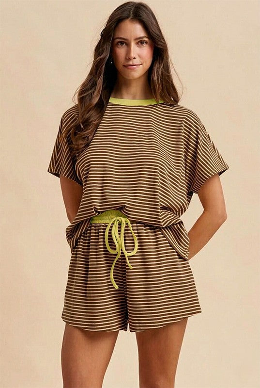 Mocha/Gold Striped Knit Shorts
