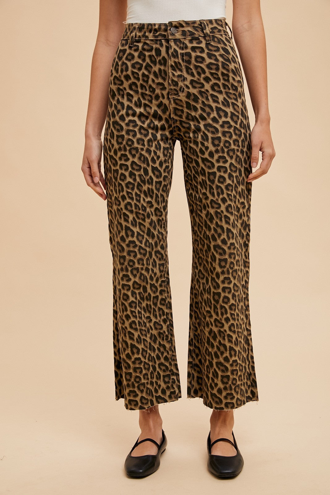 Animal Printed Stretch High Rise Wide Leg Jean