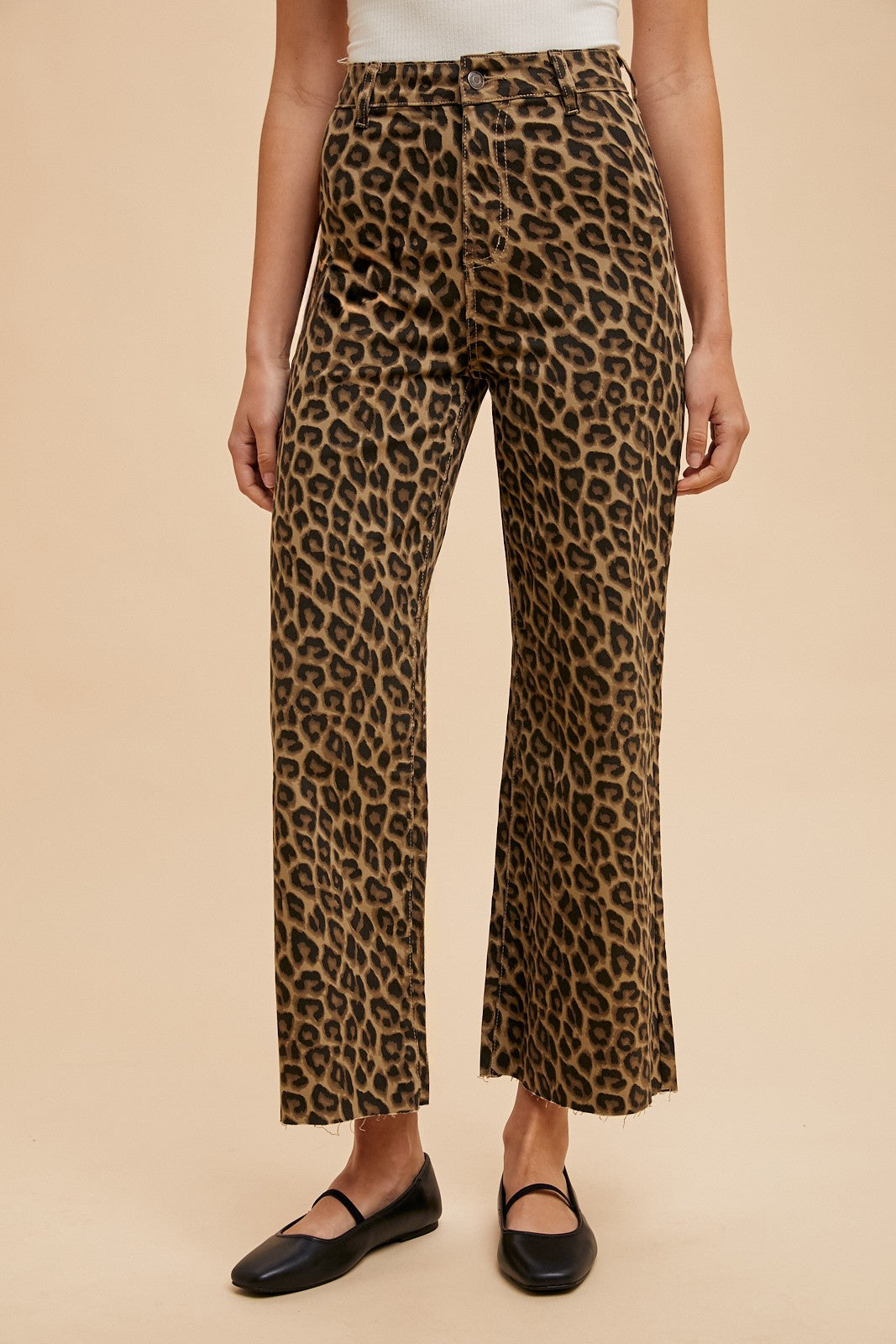 Animal Printed Stretch High Rise Wide Leg Jean