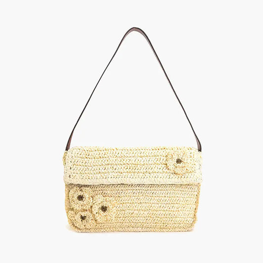 Raffia Flap Shoulder Bag