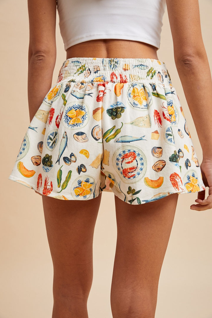 Mediterranean Food Motif Printed Skort