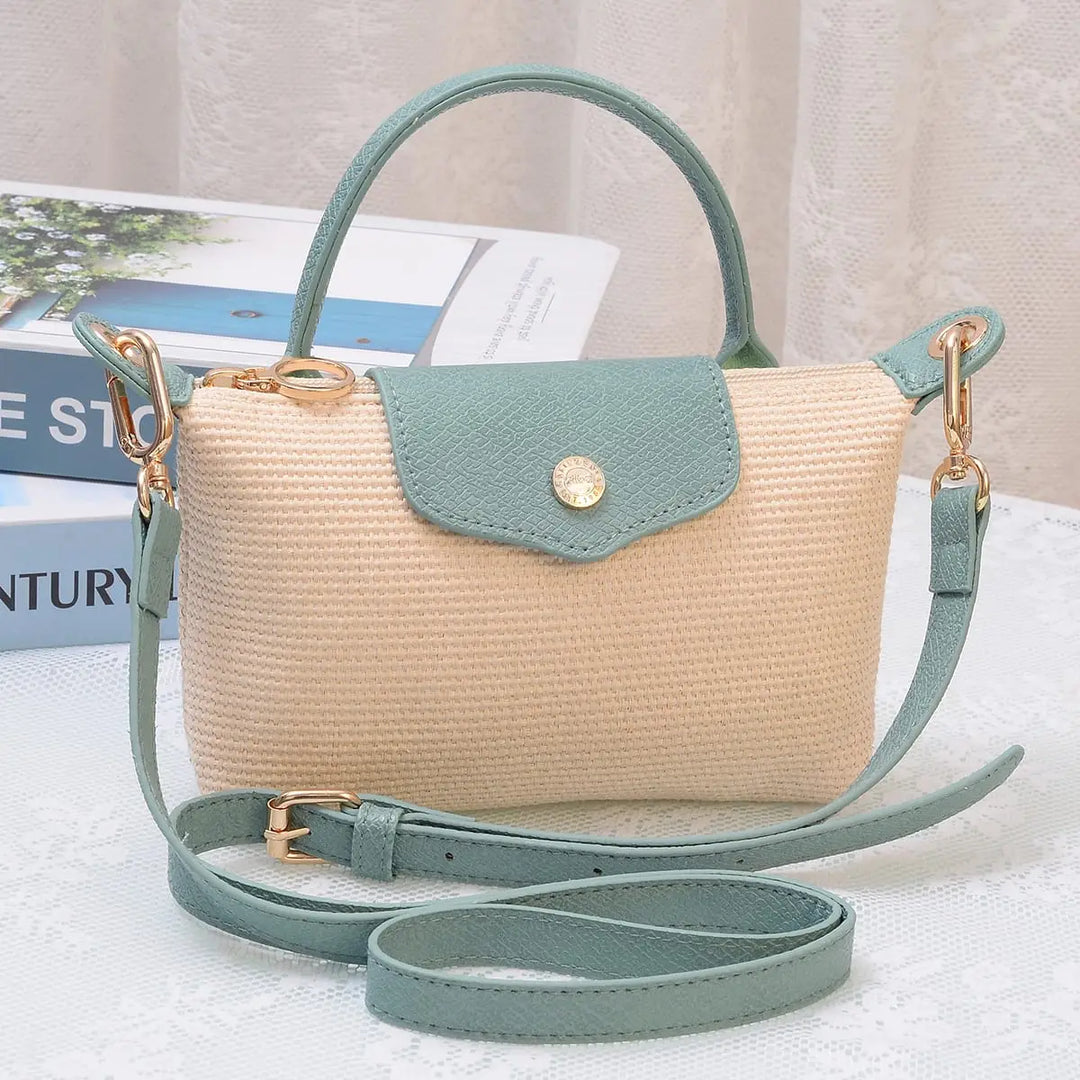 Sage Lacey Straw Look Woven Fabric Mini Crossbody Bag