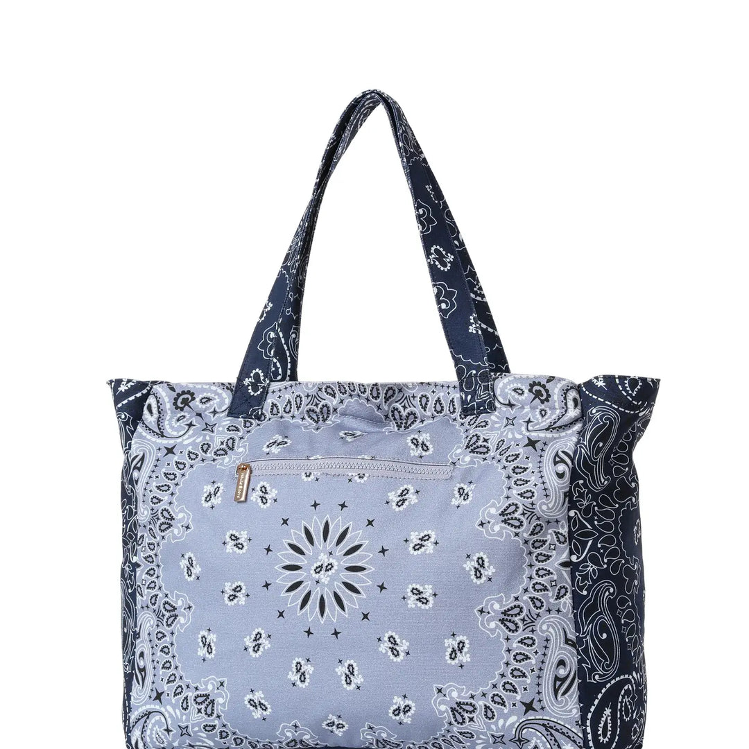 Bandana Print Canvas Tote - Bailey Light Blue/Navy