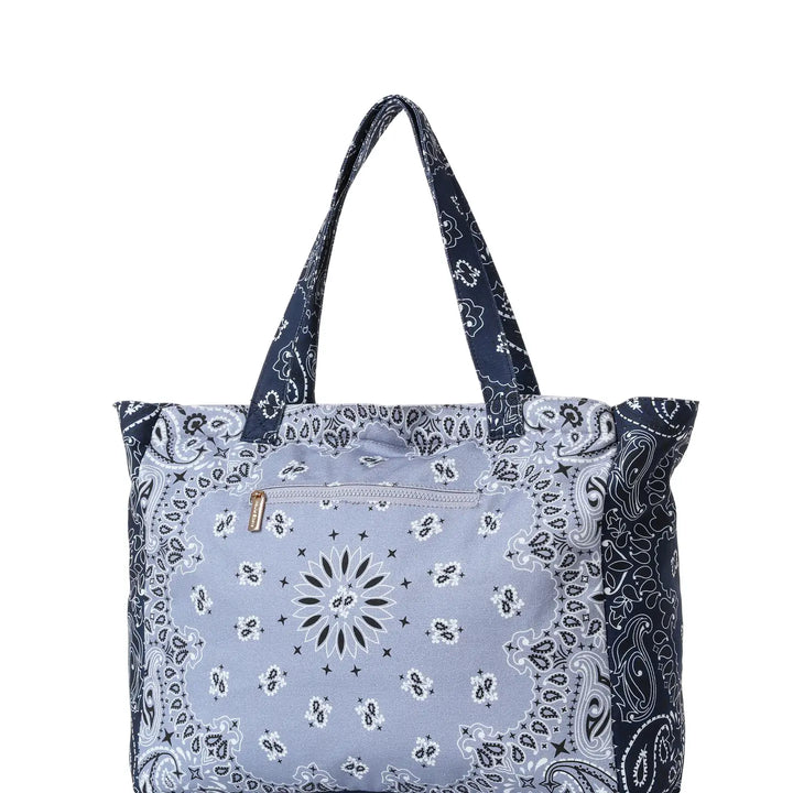 Bandana Print Canvas Tote - Bailey Light Blue/Navy