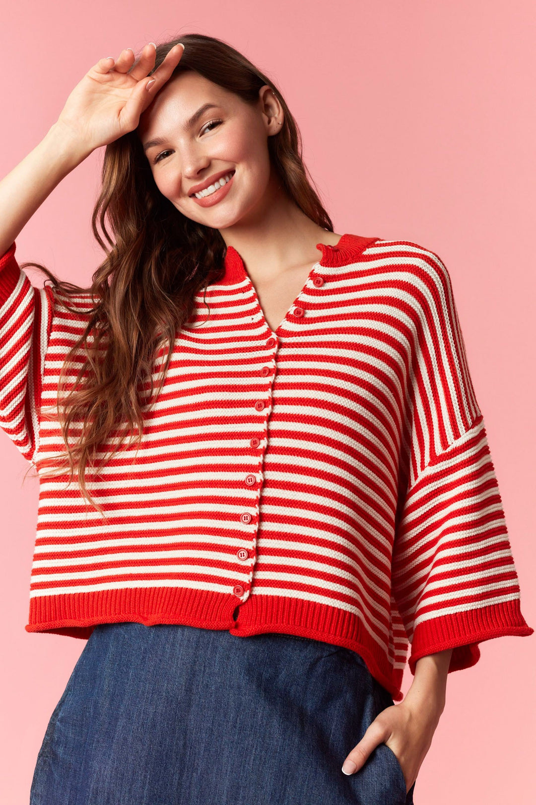 Thin Stripe Curly Edge Oversized Cardigan