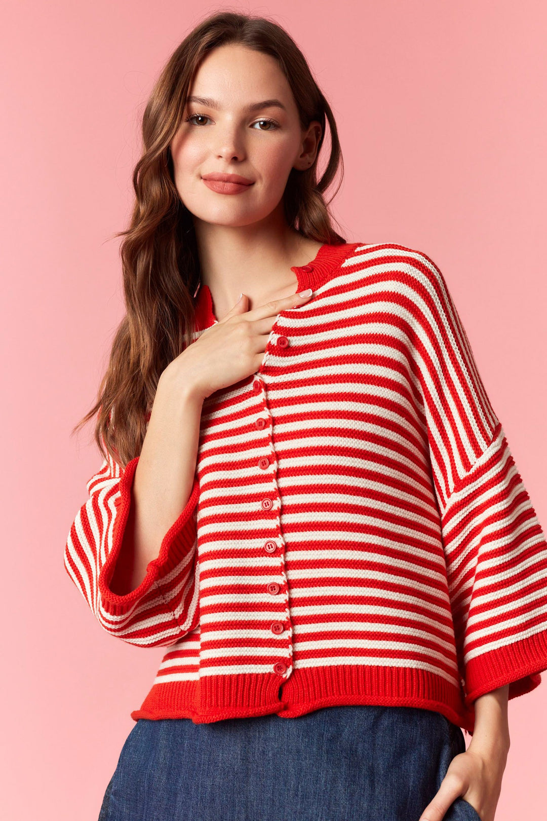 Thin Stripe Curly Edge Oversized Cardigan