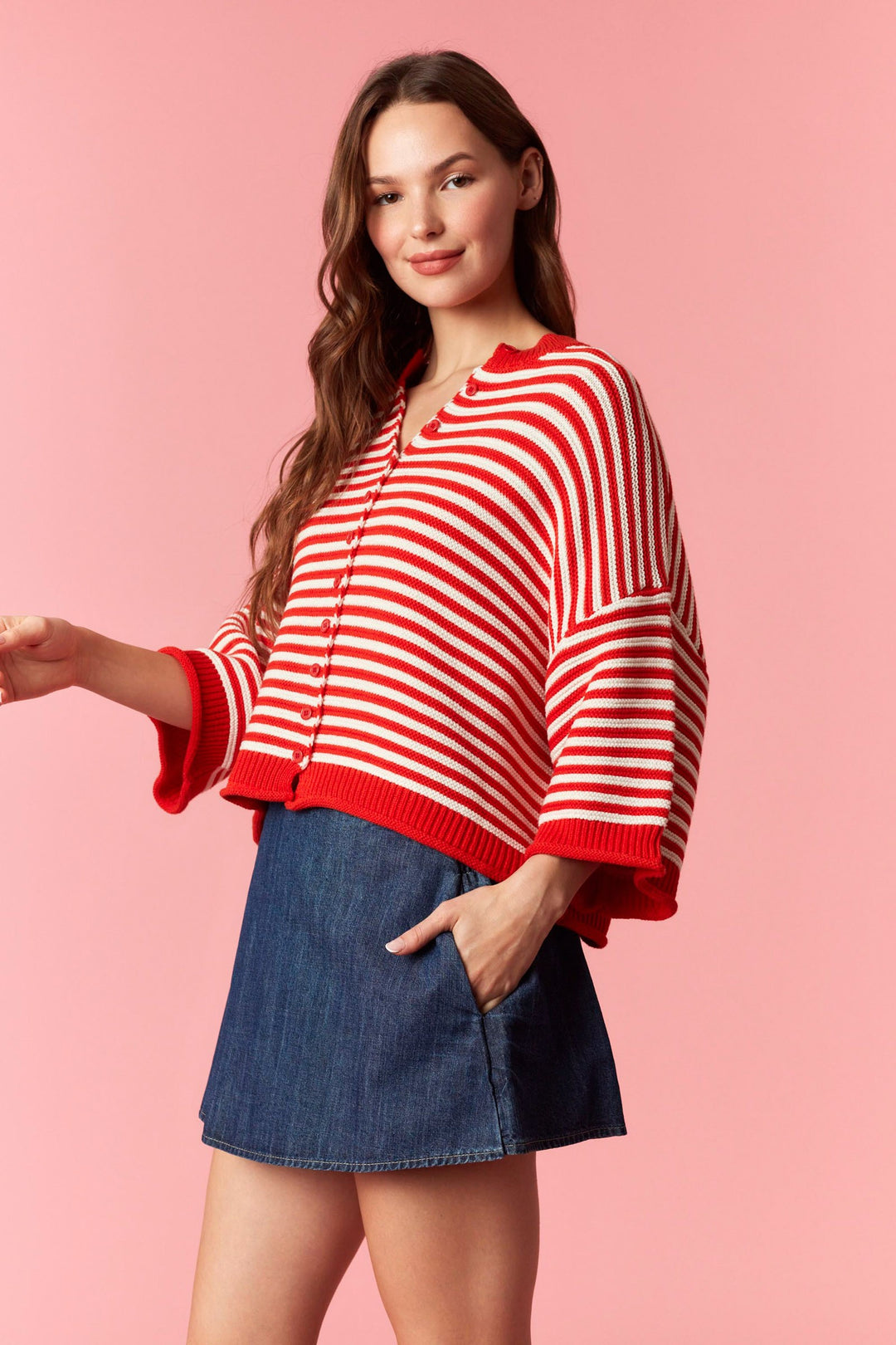 Thin Stripe Curly Edge Oversized Cardigan