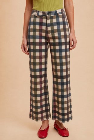 Plaid Check Comfort Stretch Gingham Wide Leg Jean