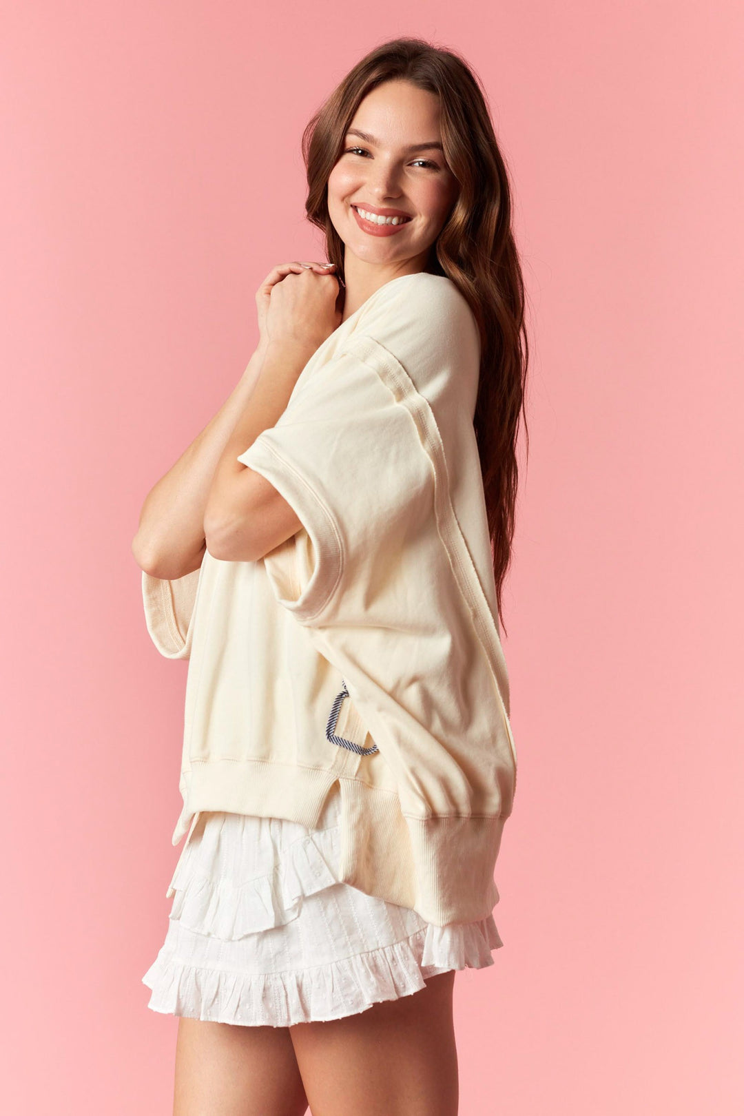 Palm Tree Line Stripe French Terry Oversized Top