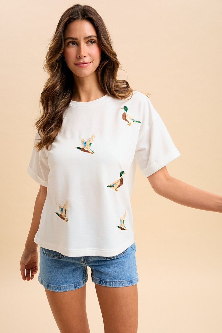 Mallard Duck Embroidered Short Sleeve T-shirt