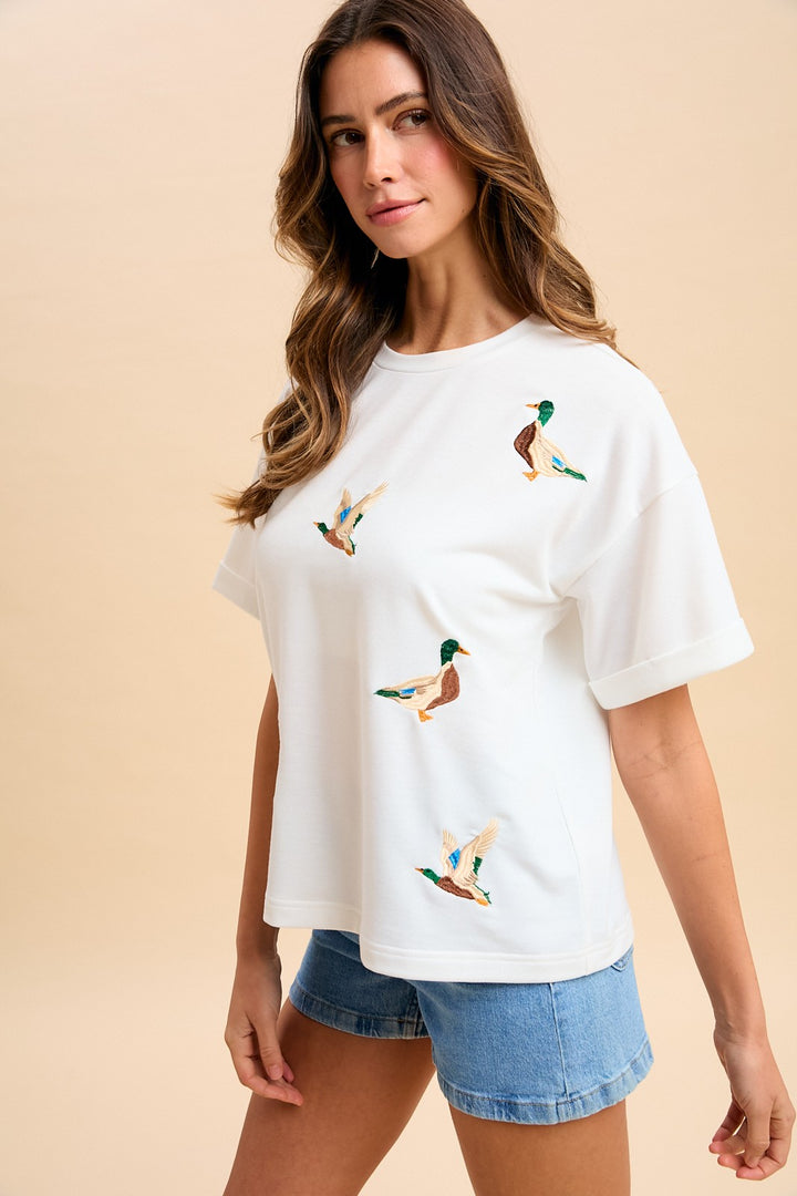 Mallard Duck Embroidered Short Sleeve T-shirt