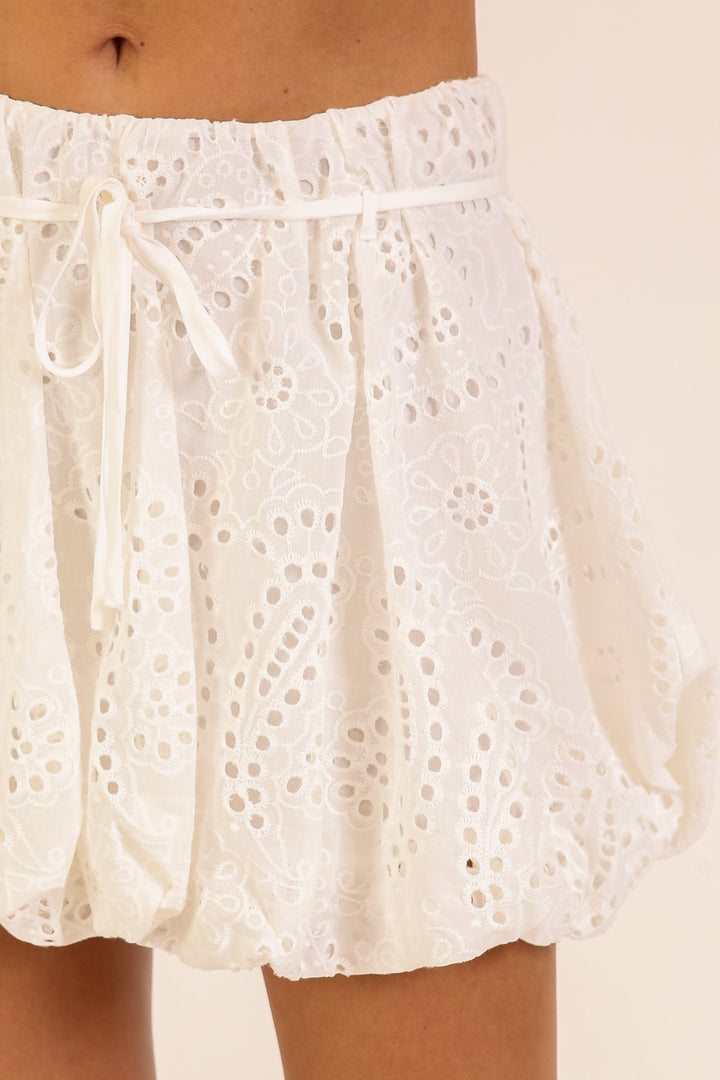 Eyelet Bubble Hem Mini Skirt