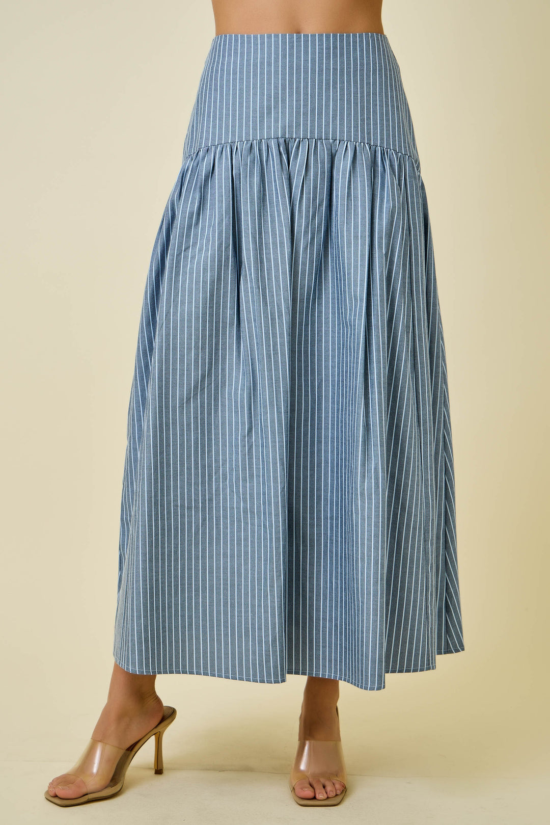 Stripe Flared Maxi Skirt With Curved Yoke