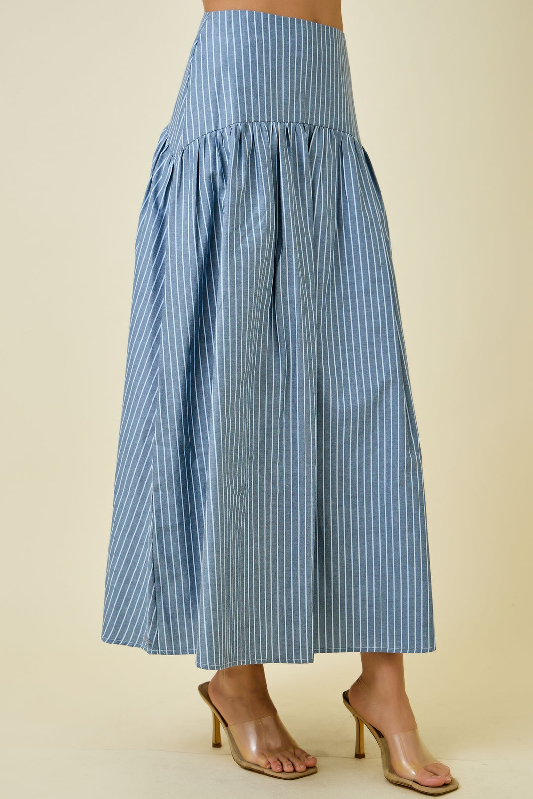 Stripe Flared Maxi Skirt With Curved Yoke