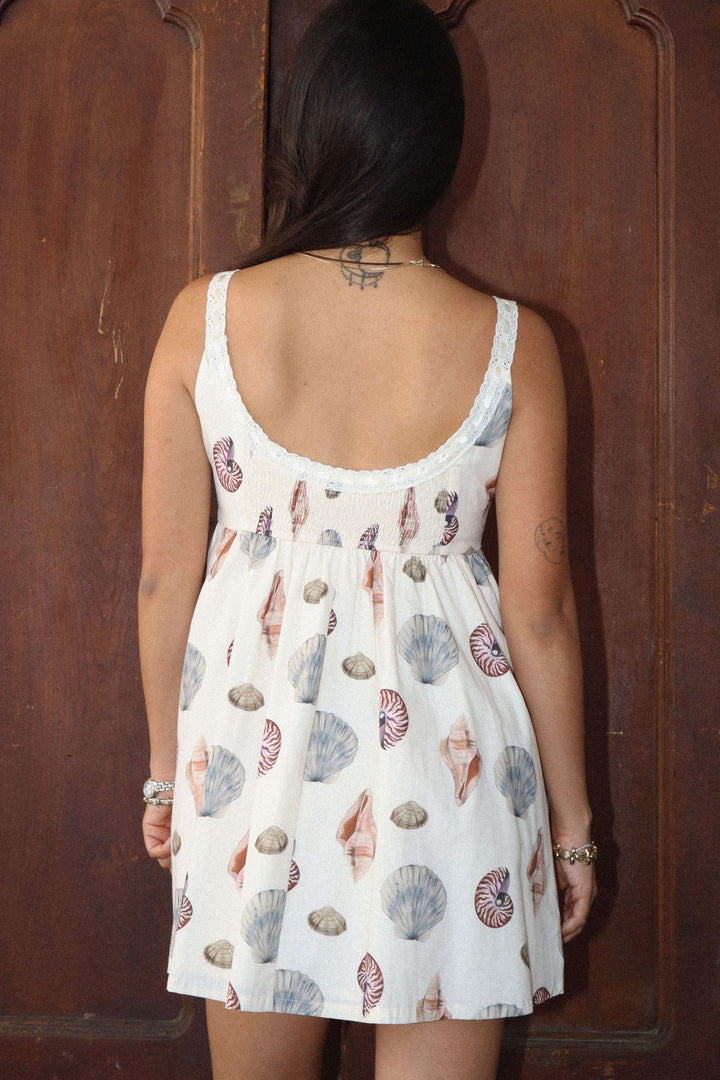 Seashell Print Lace Trim Mini Dress