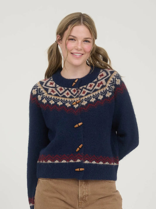Faire Isle Toggle Button Knit Cardigan Sweater