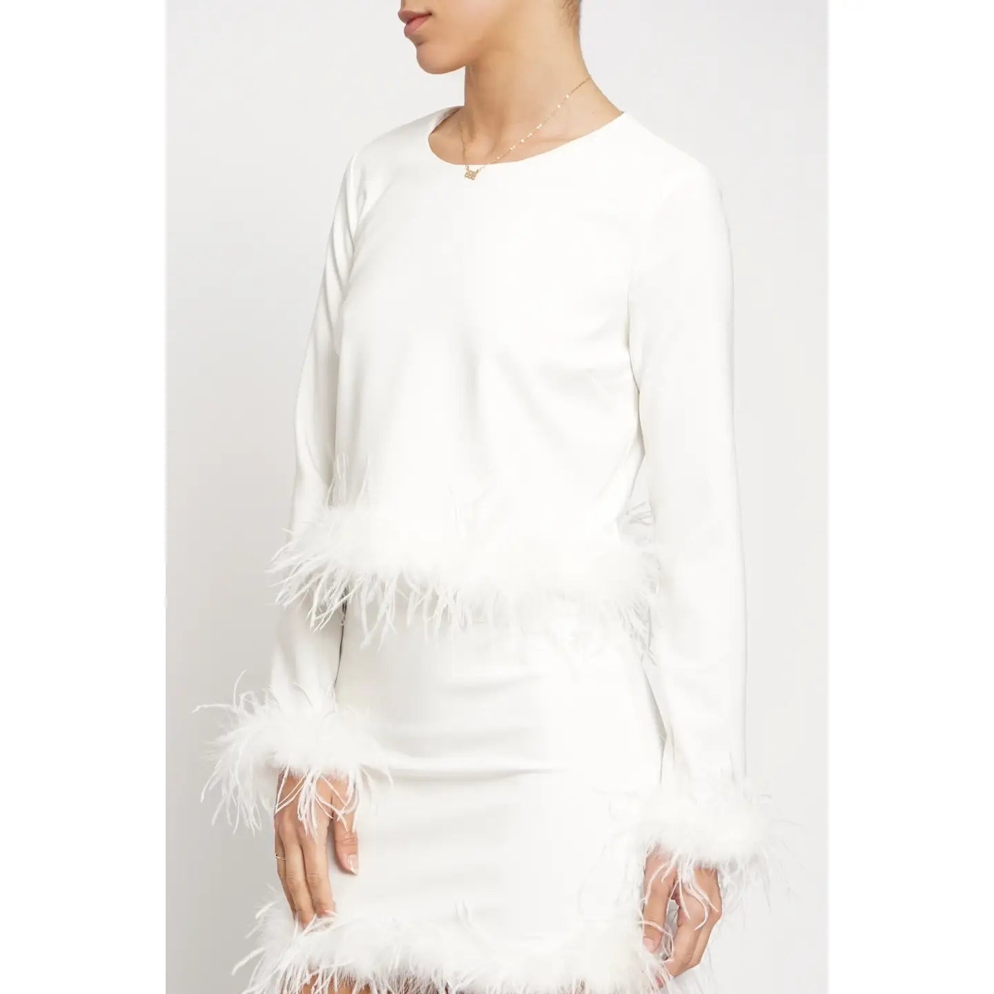 Feather Trim Long Sleeve Top