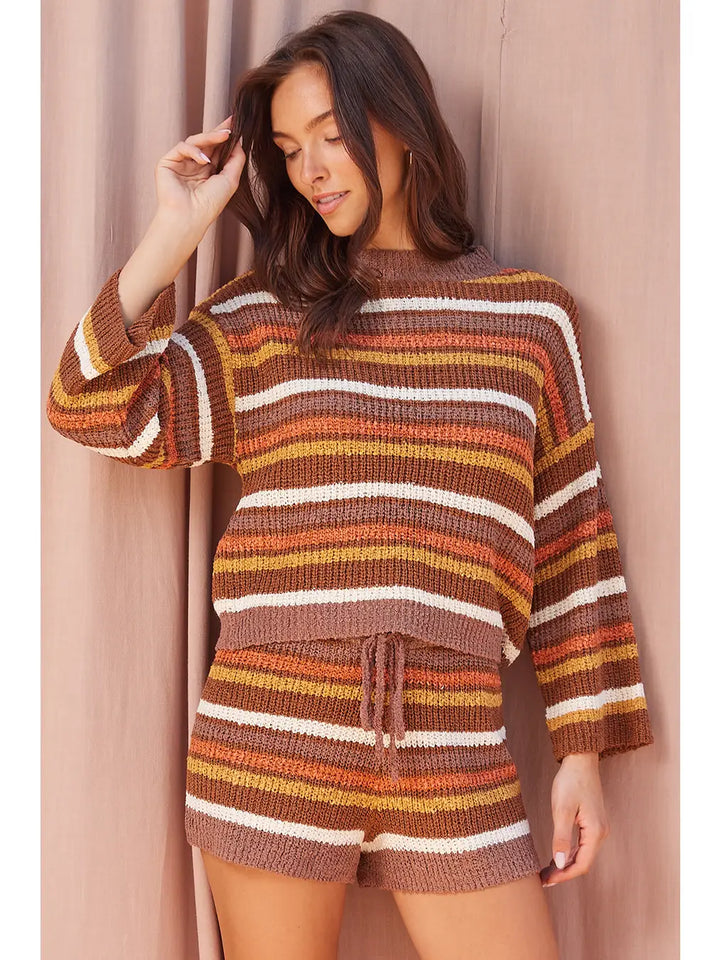 Mocha Stripe Knit Top