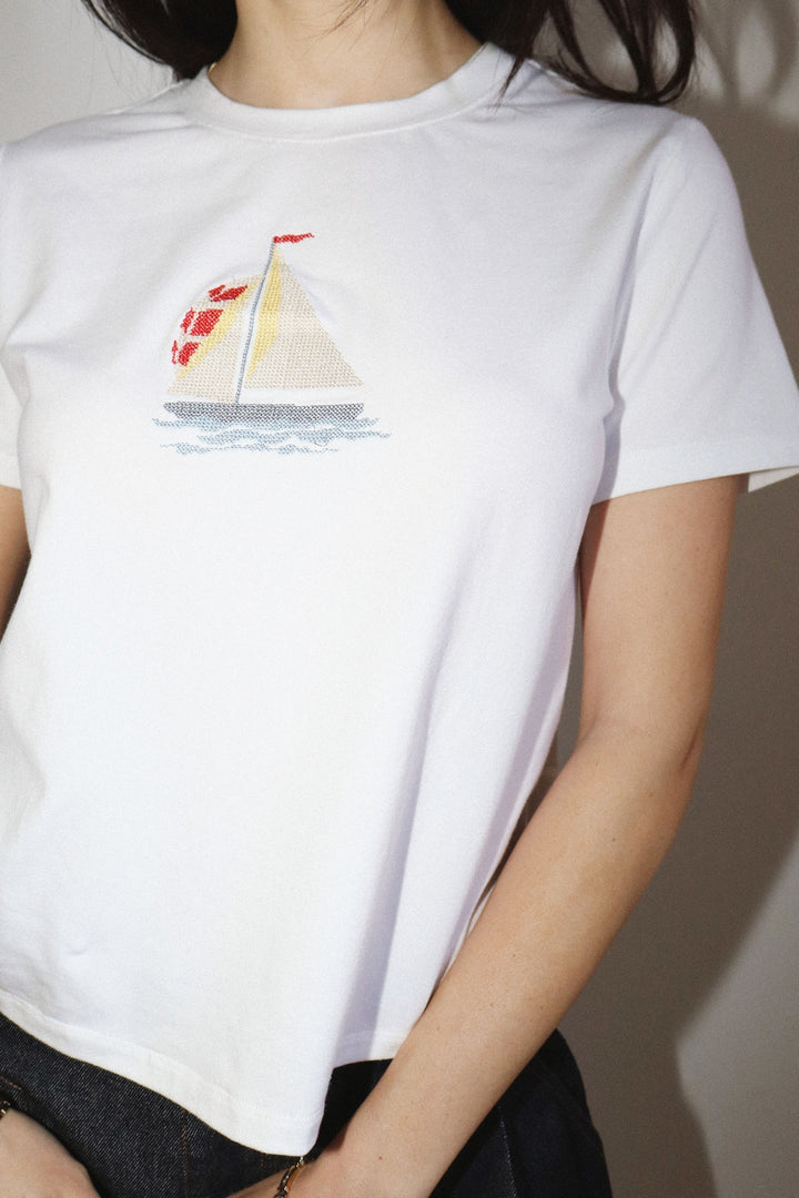 Embroidered Sailboat Graphic Tee