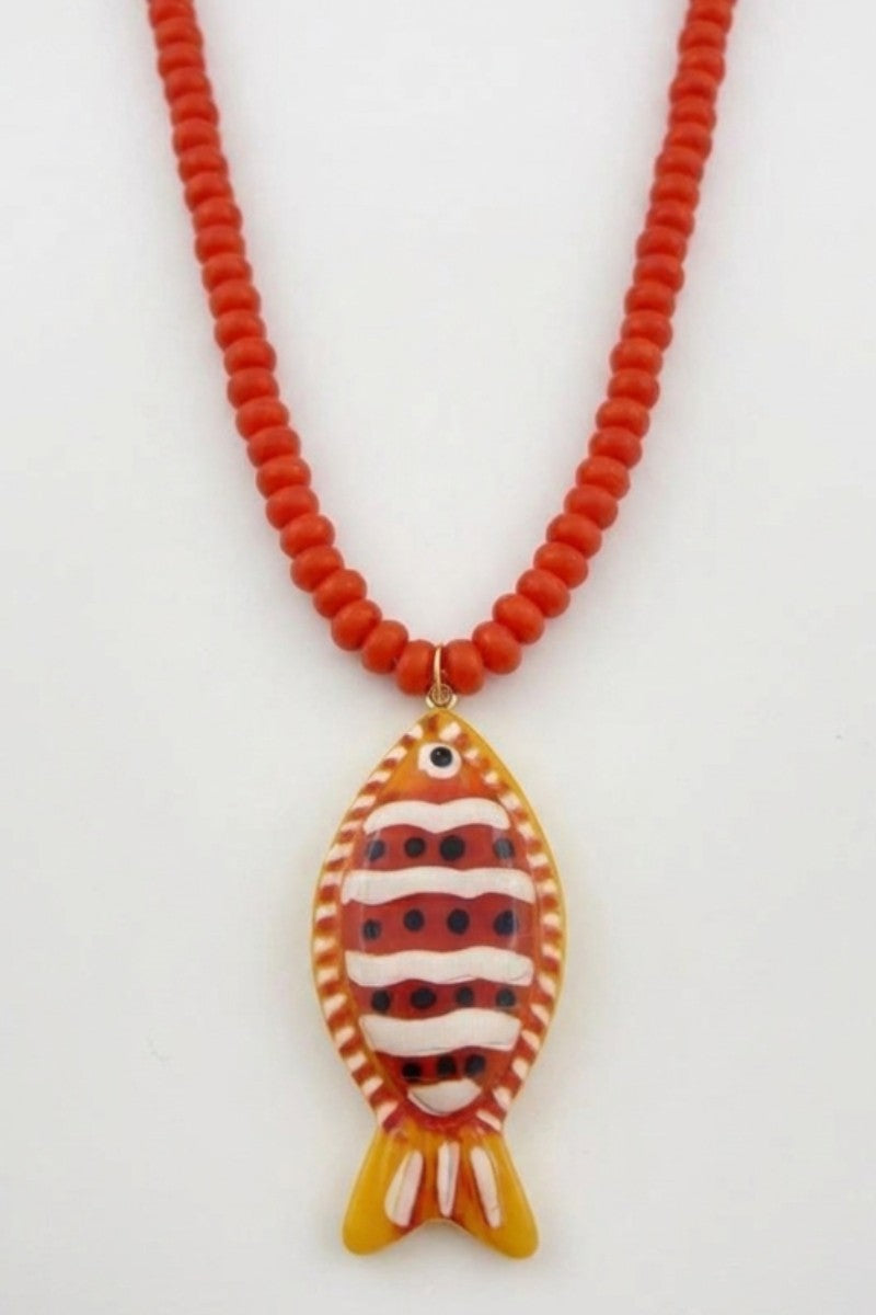 Long Beaded Fish Red/Orange