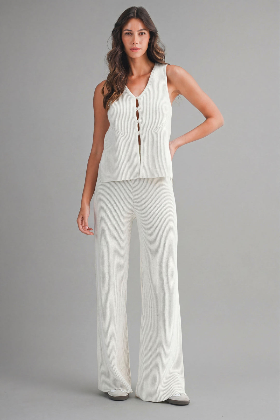 Cream Knit Button Front Tank Top