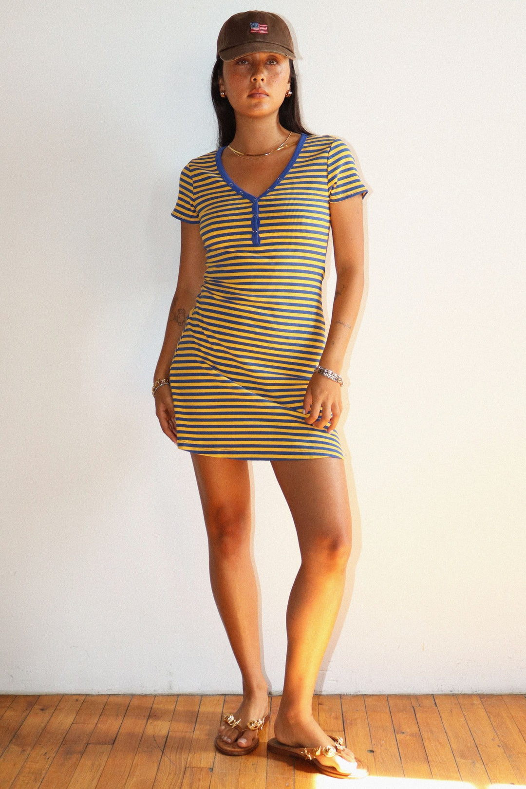 Striped Button Front Mini Dress