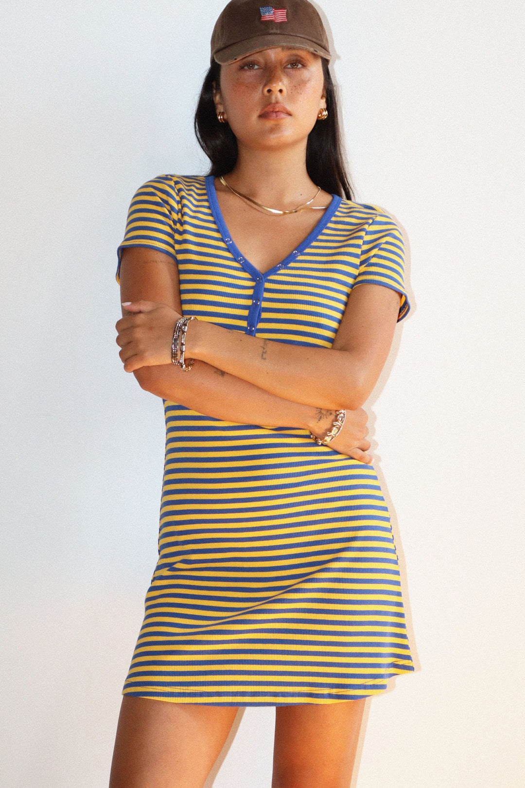 Striped Button Front Mini Dress