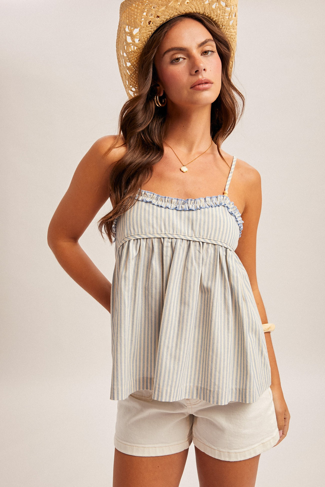 Ruffle Detail Stripe Cami Top