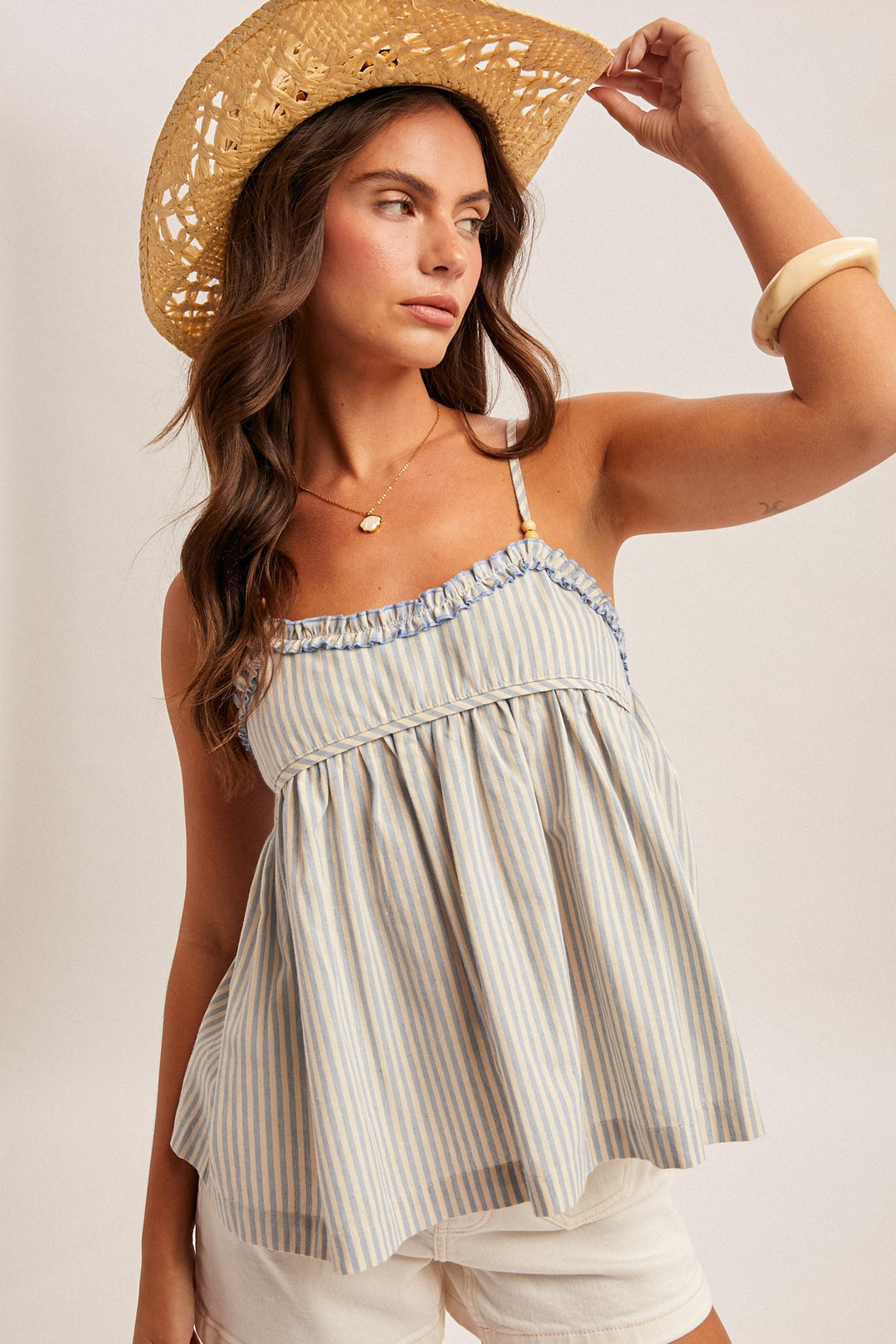 Ruffle Detail Stripe Cami Top