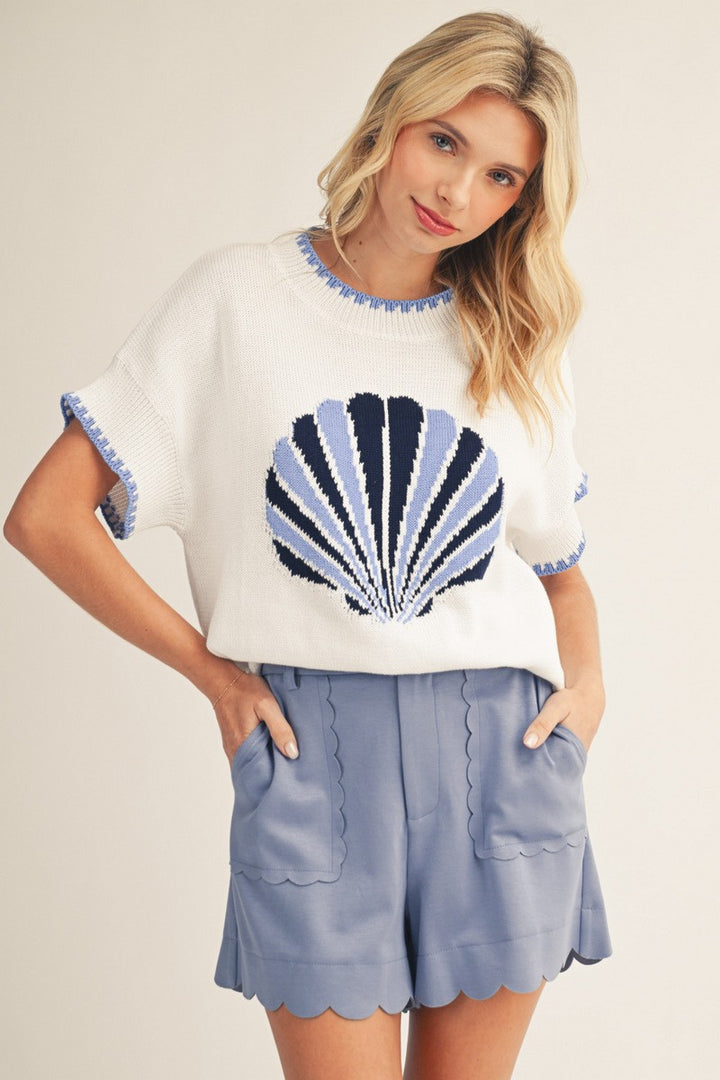Shell Patterned Sweater Top