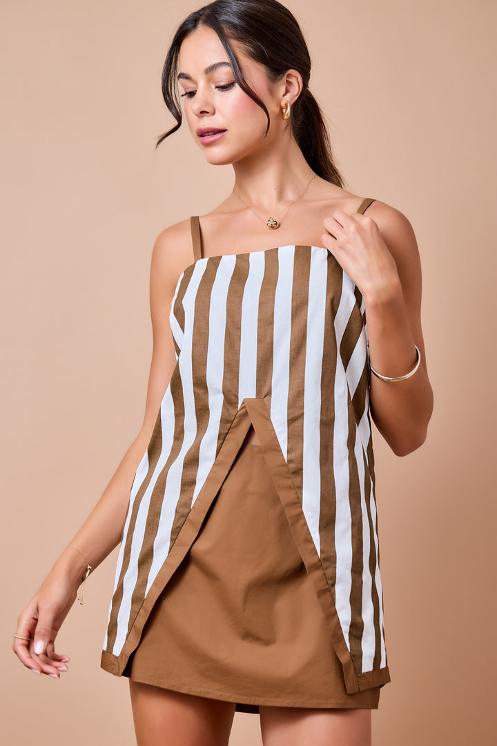 Striped Cami Top With Front Split Open Hem Detail