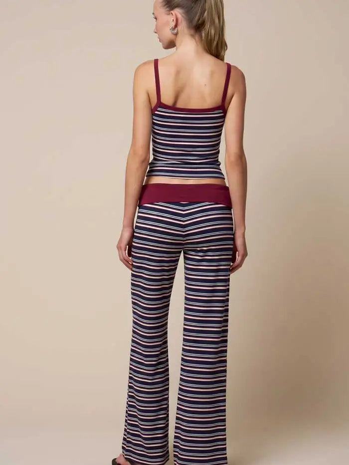 Burgundy Striped Foldover Lounge Pants