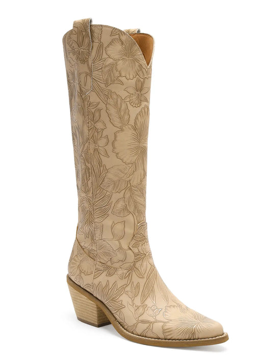 Embossed Floral Western Boots