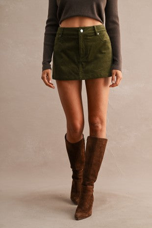 High-waisted Corduroy Front Pockets Mini Skort
