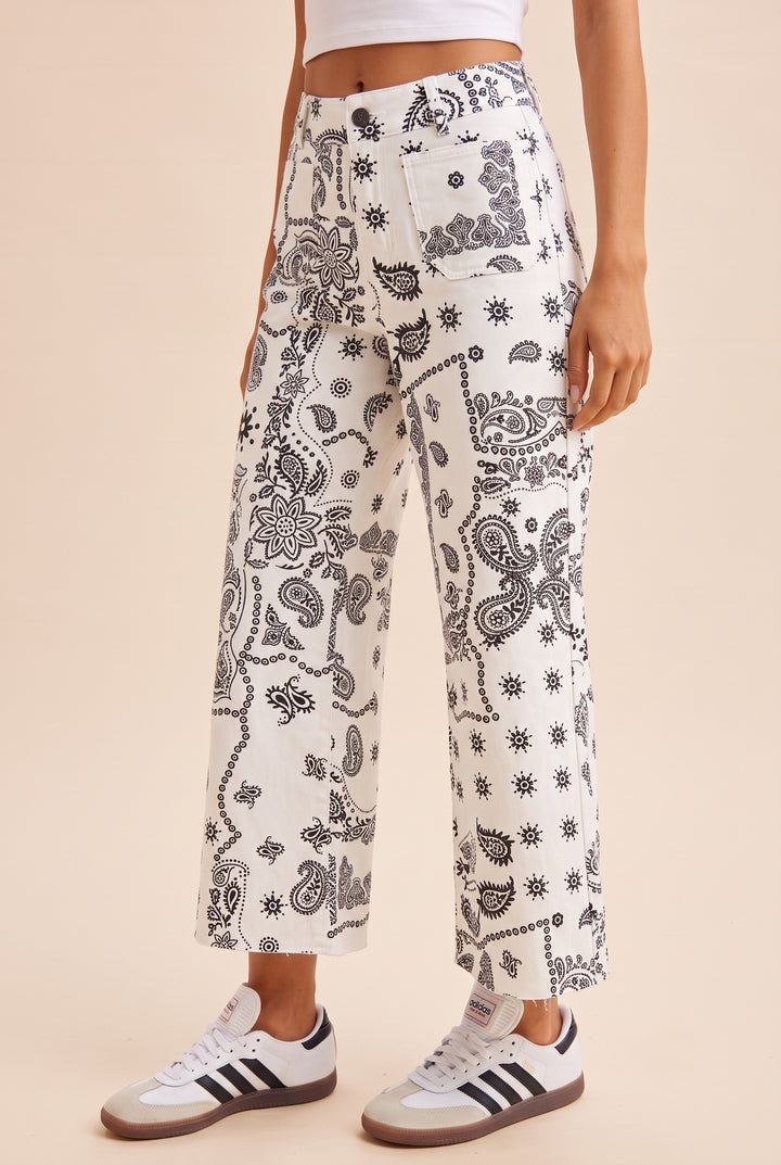 Bandana Print Stretch Wide-leg Cropped Pants