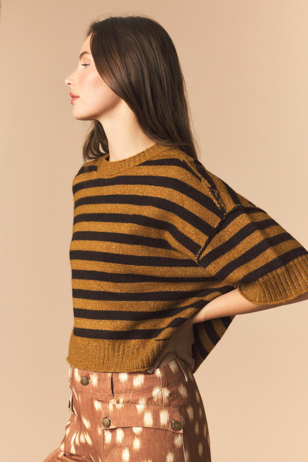 Stripe Oversized Short Sleeve Crop Sweatshirt