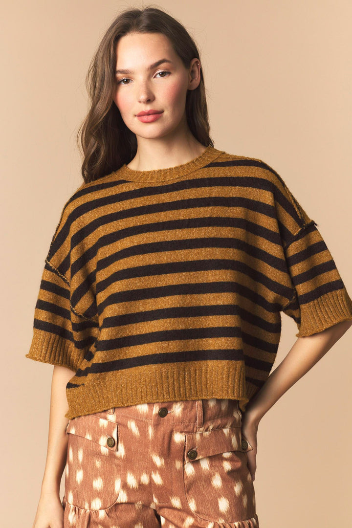 Stripe Oversized Short Sleeve Crop Sweatshirt