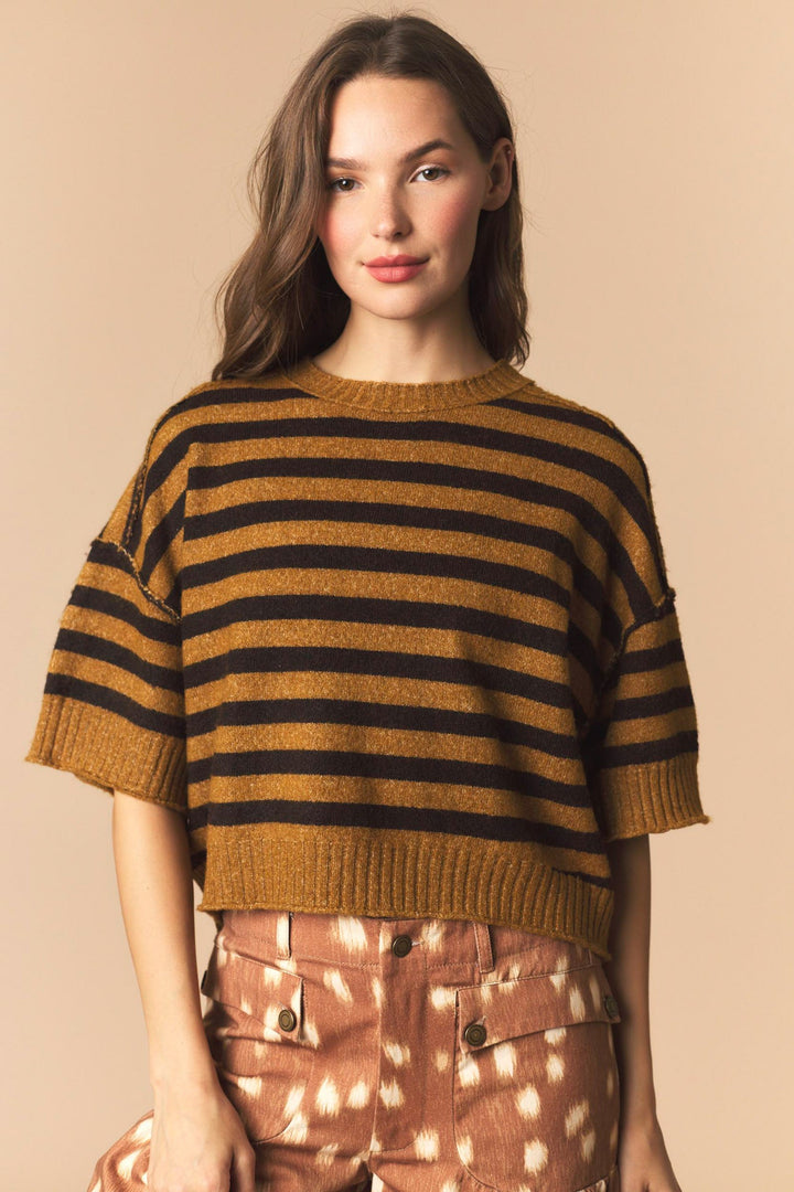 Stripe Oversized Short Sleeve Crop Sweatshirt