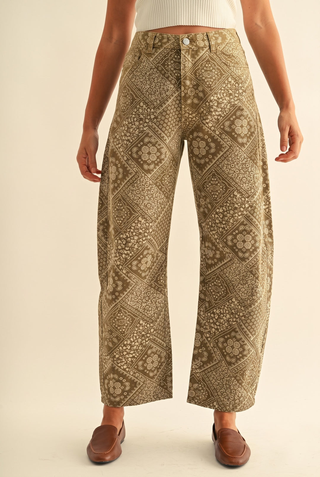 Bandana Printed Denim Barrel Pants