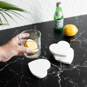 Marble Heart Coasters White, Set of 4
