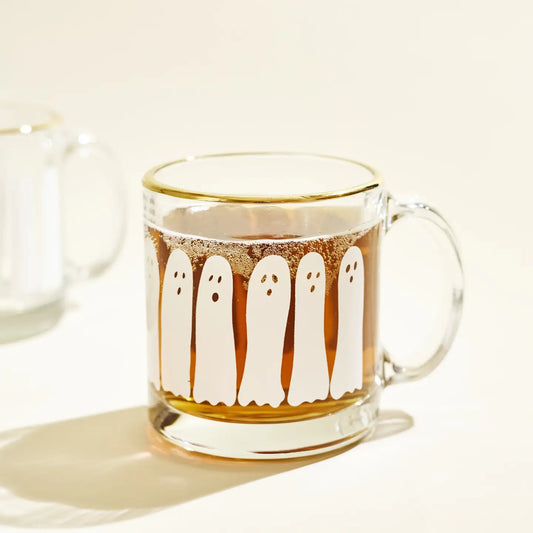 Boo Ghost Glass Gold Rimmed Coffee Mug