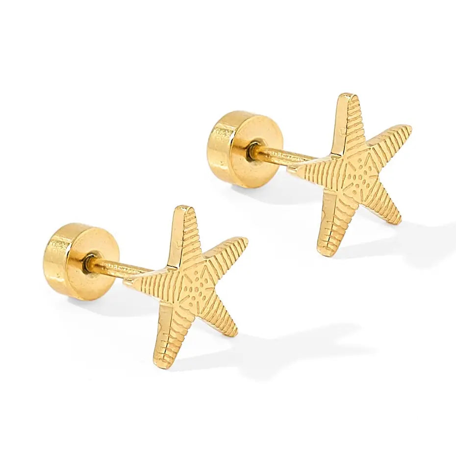 Screwback Stud Earrings - Starfish Gold