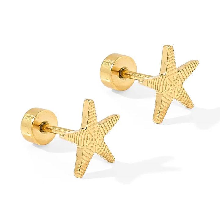 Screwback Stud Earrings - Starfish Gold