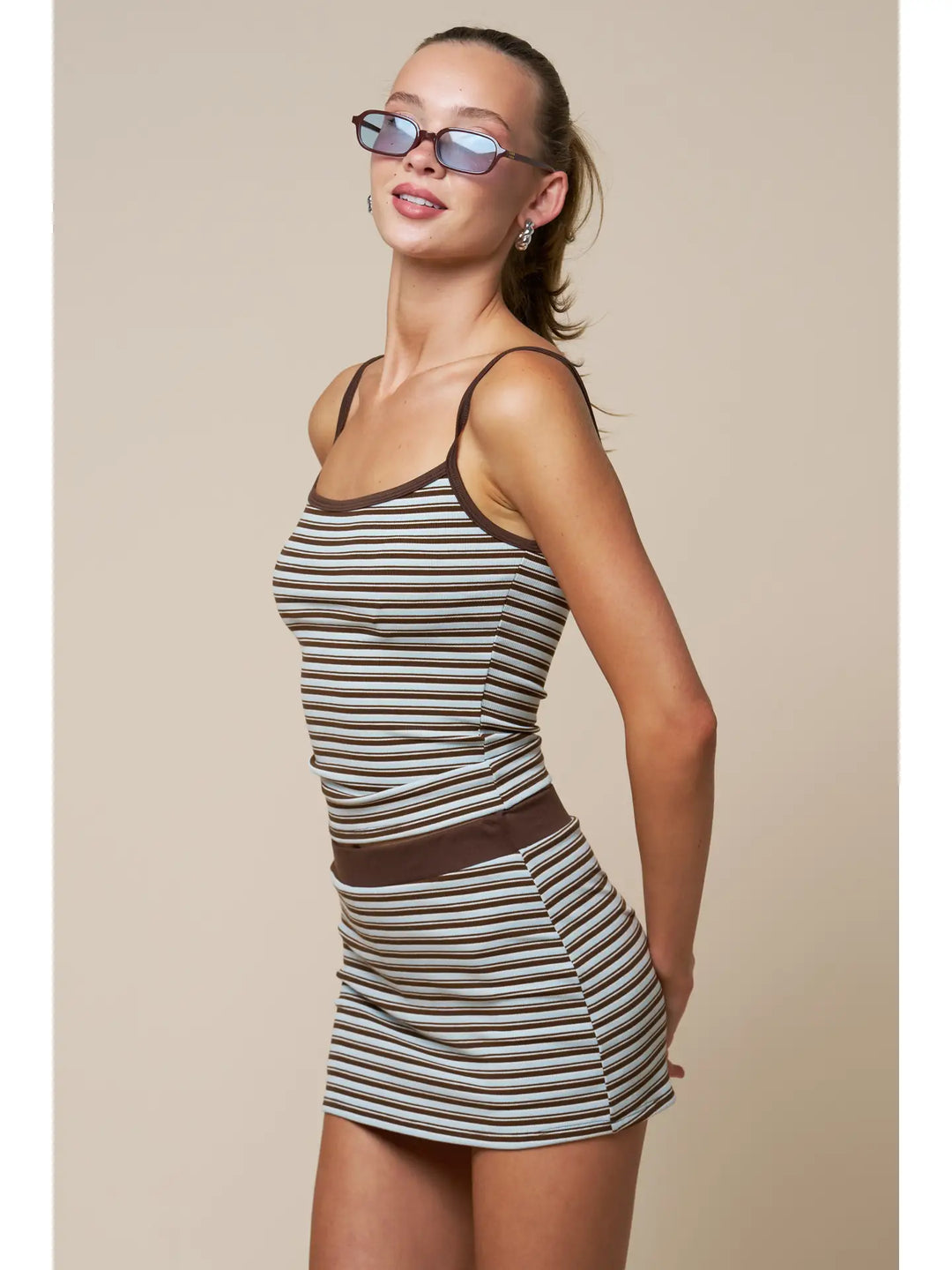 Brown/Blue Striped Mini SKORT