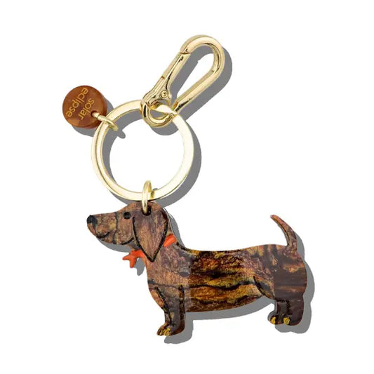 Hand-Painted Dachshund Dog Bag Charm + Keychain| Eco-Friendly